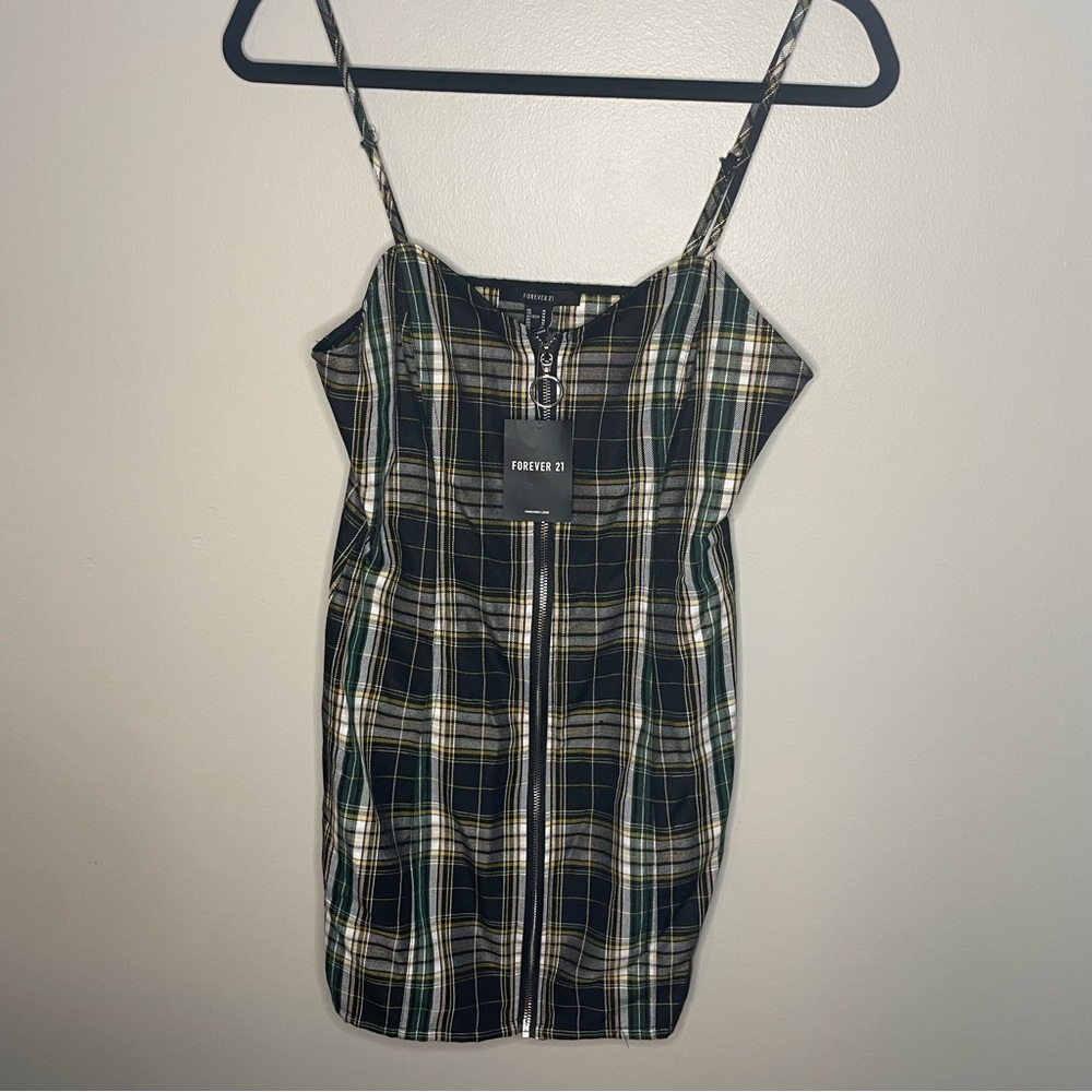 Forever 21 Plaid Dress Green and Yellow sz M NWT